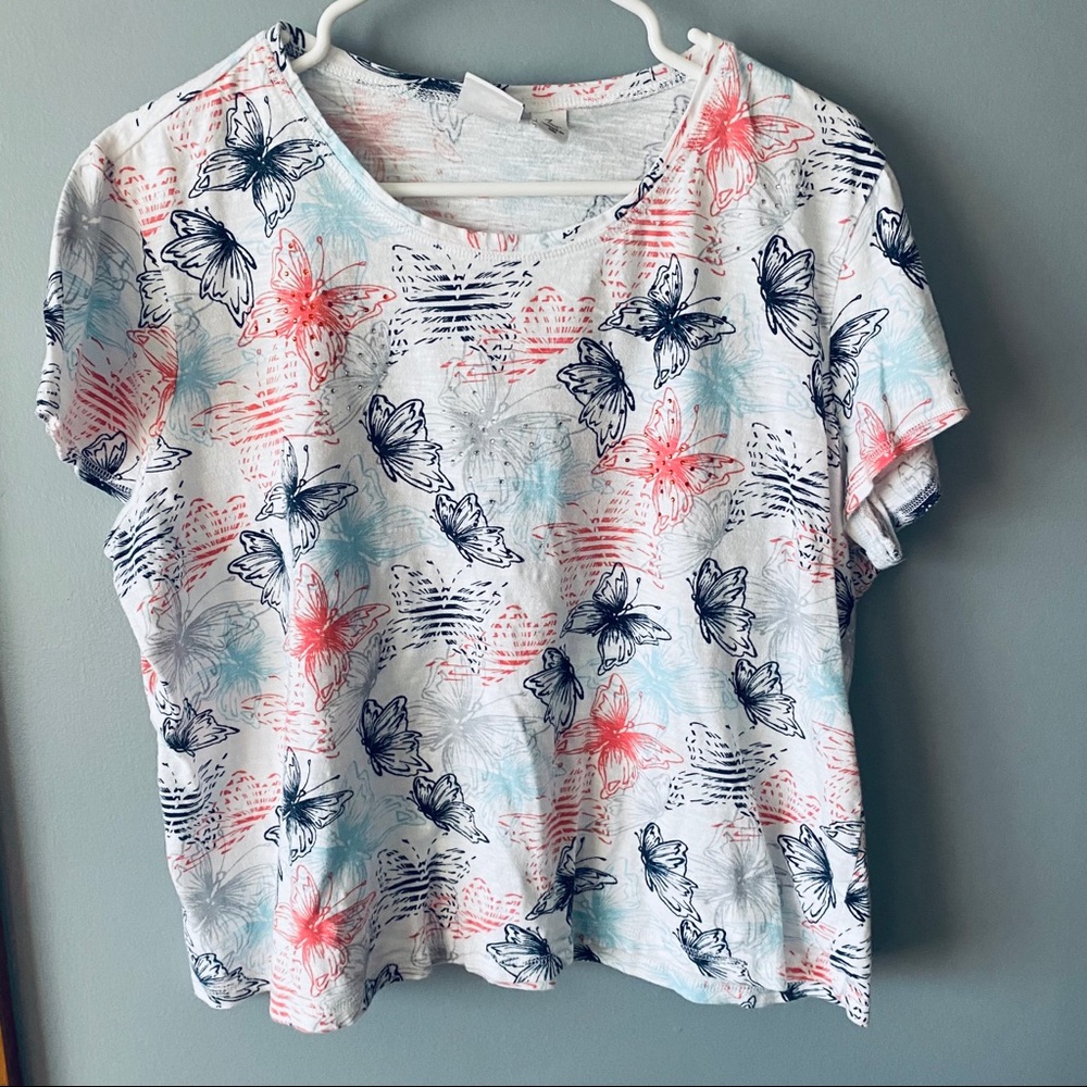 Weekends by Chico’s butterfly printed shirt